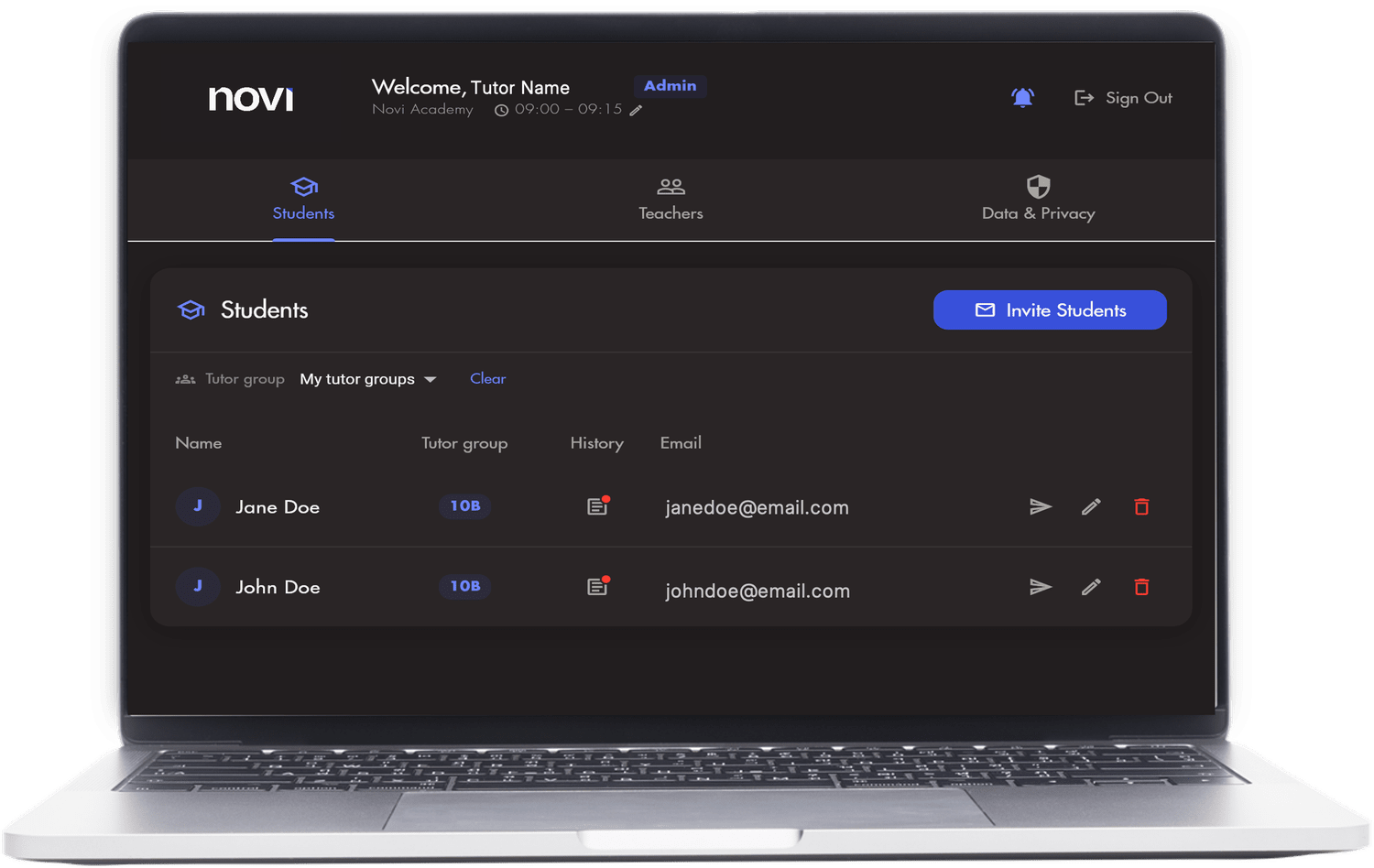 Novi dashboard displayed on a laptop.